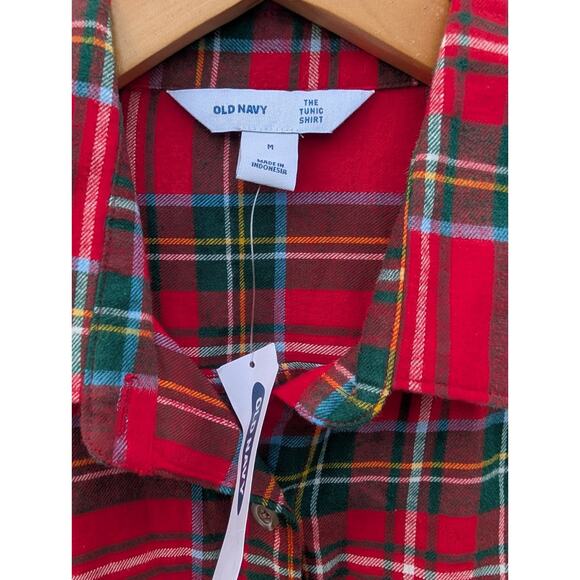 Old Navy Womens Lightweight Flannel Tunic Shirt Red Tartan Size Medium NWT - Picture 4 of 4